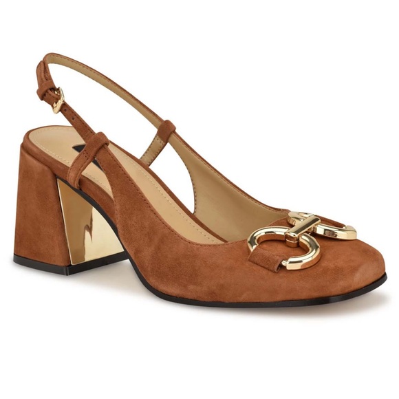 Nine West “Cast” Camel Suede Block Heel Square Toe Pumps Size 8 Worn Once - Picture 1 of 10